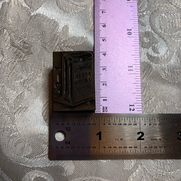 Antique Wooden Print Block Copper Coffee Break O’Morn Ad - Picture 4 of 5